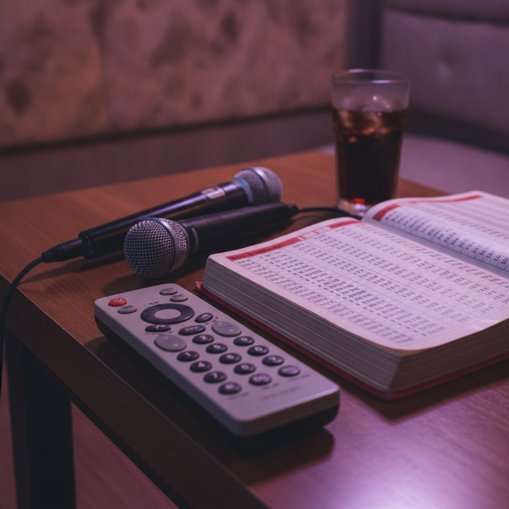 The remote and the song book — you enter numbers, never titles.