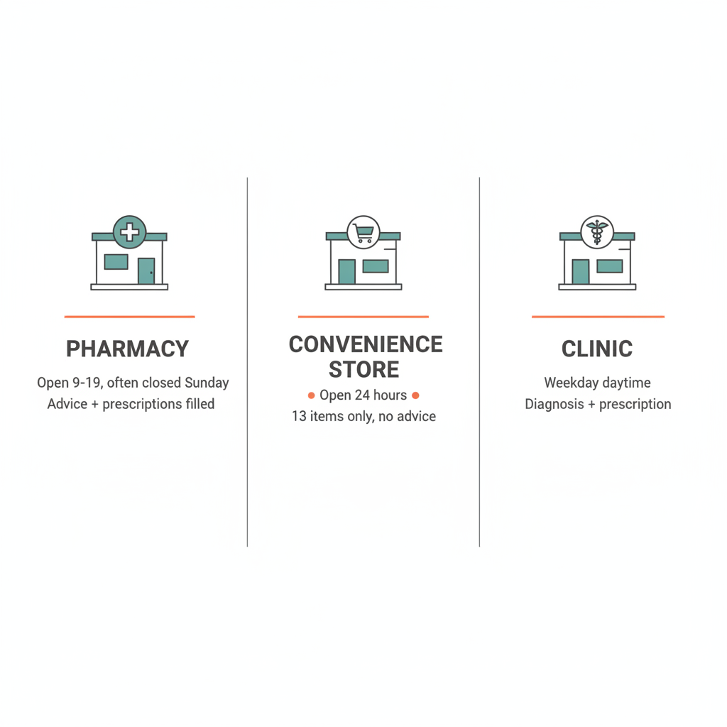 Three doors, three different jobs. They do not overlap.