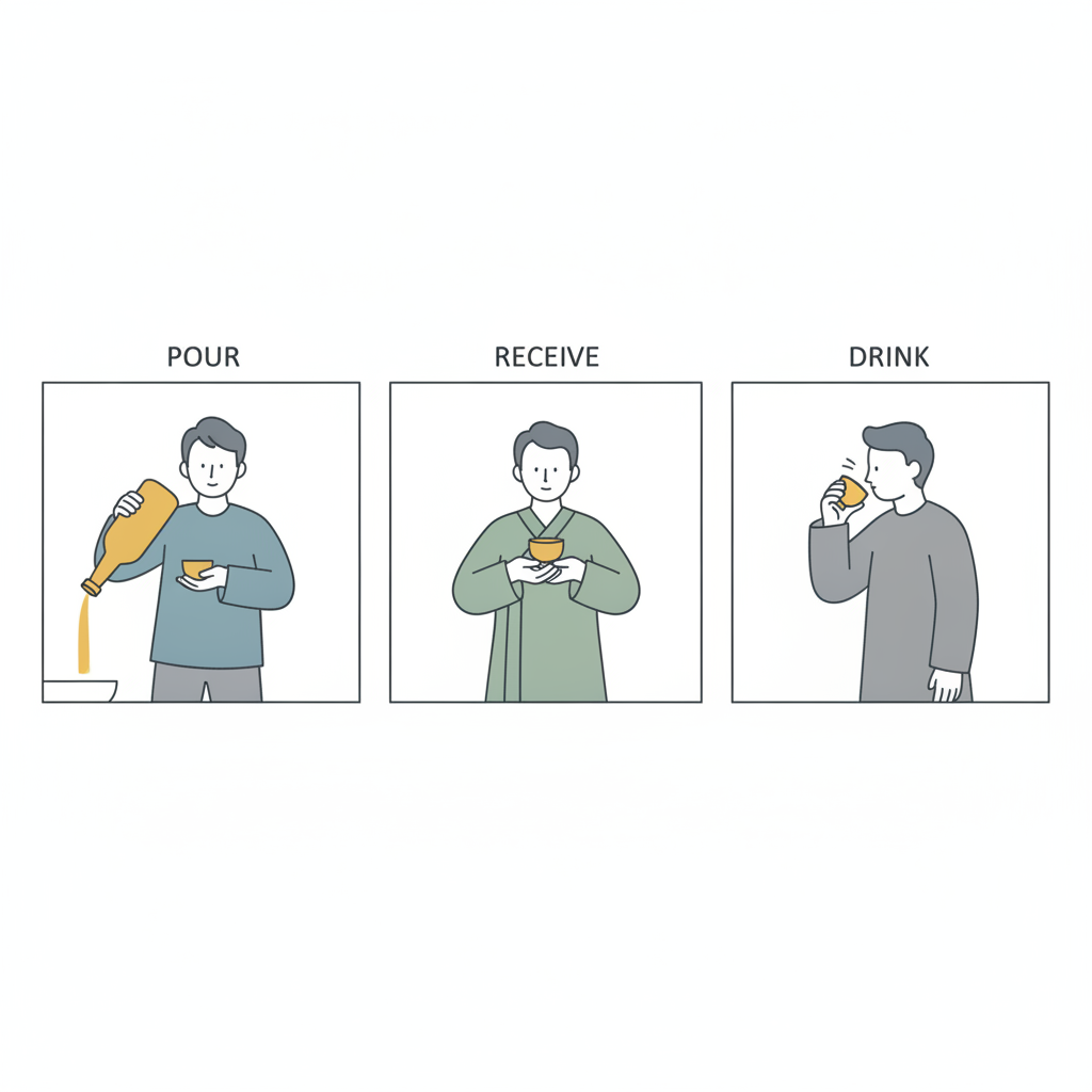 Pour, receive, drink — the three moments where seniority shows.