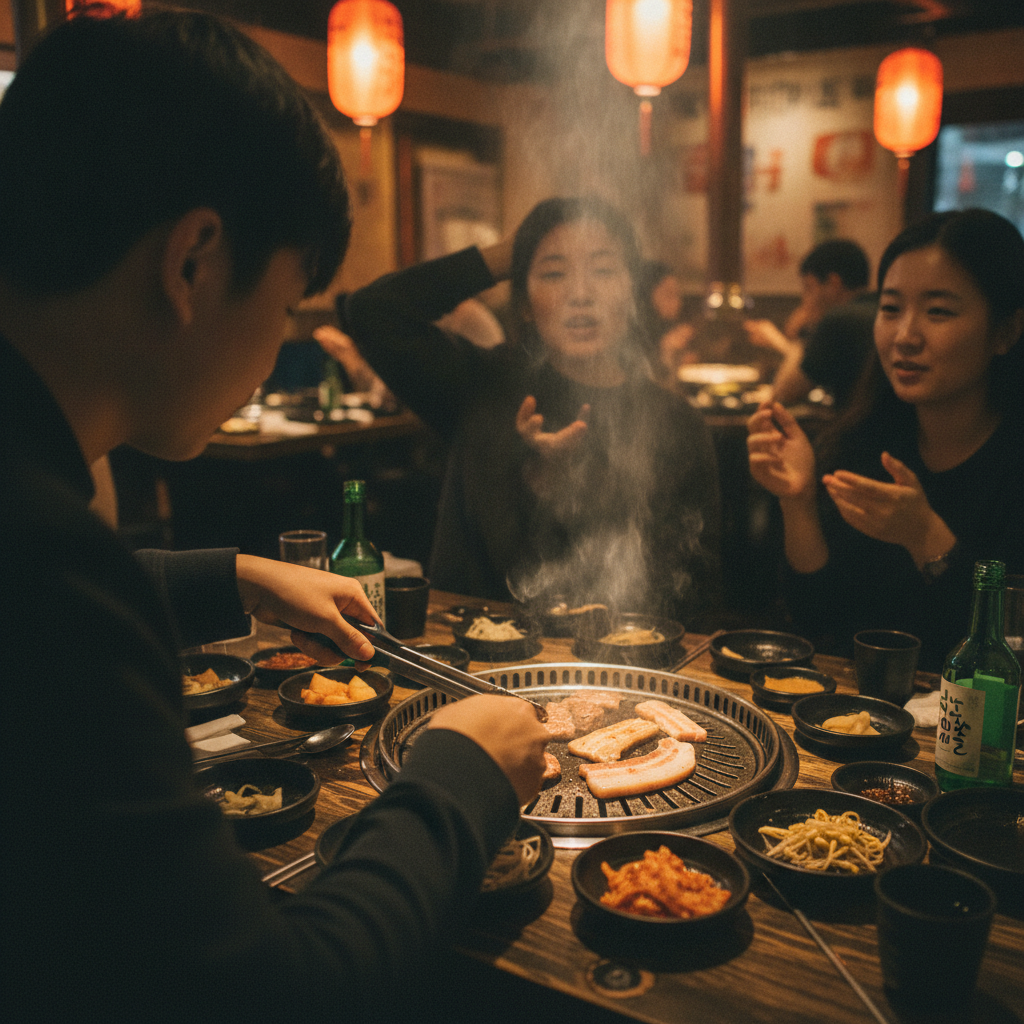 The grill usually finds the youngest pair of hands at the table.