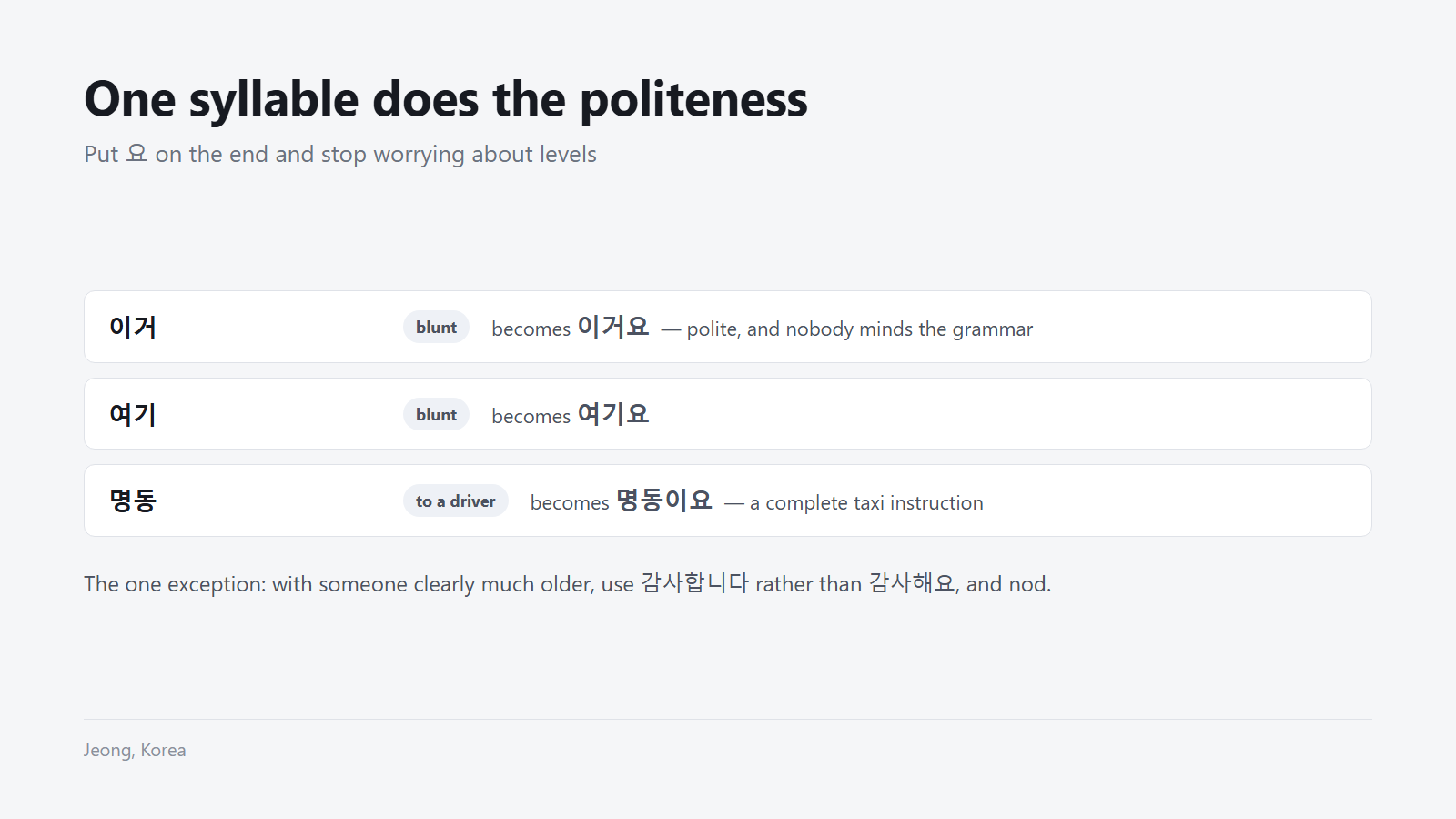 One syllable carries the whole politeness question.