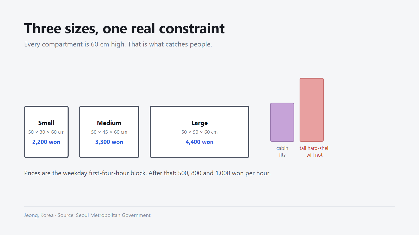 Three sizes, and the 60 cm height that catches people.