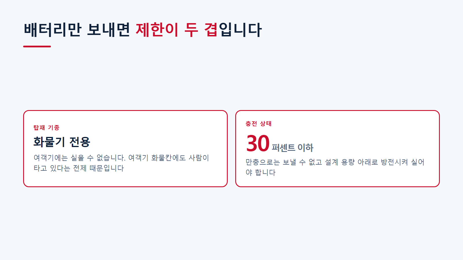 배터리 단독 운송의 두 가지 제한