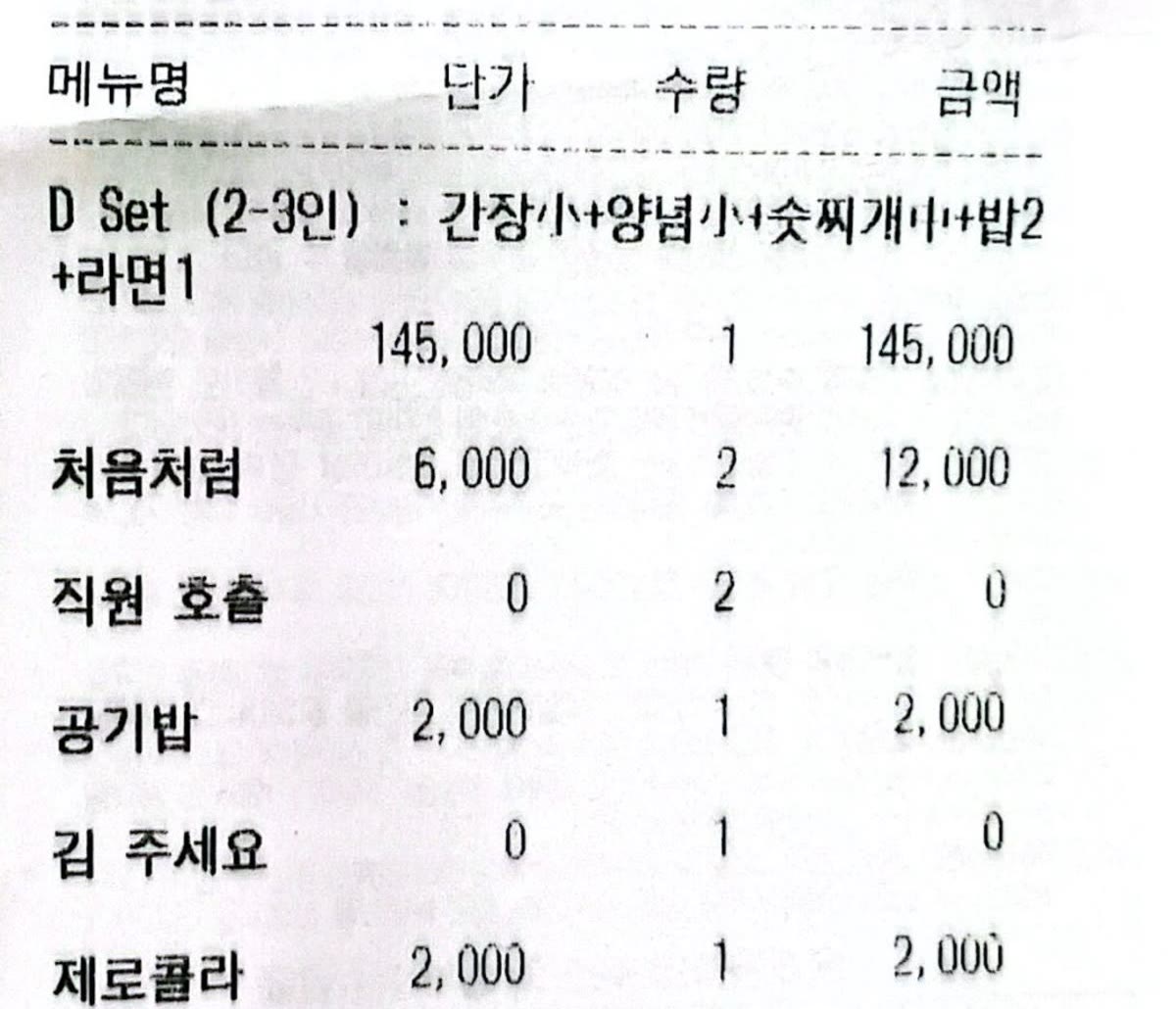 The itemised lines from my receipt, 9 August 2026. Paid across two cards; the lines total ₩161,000.
