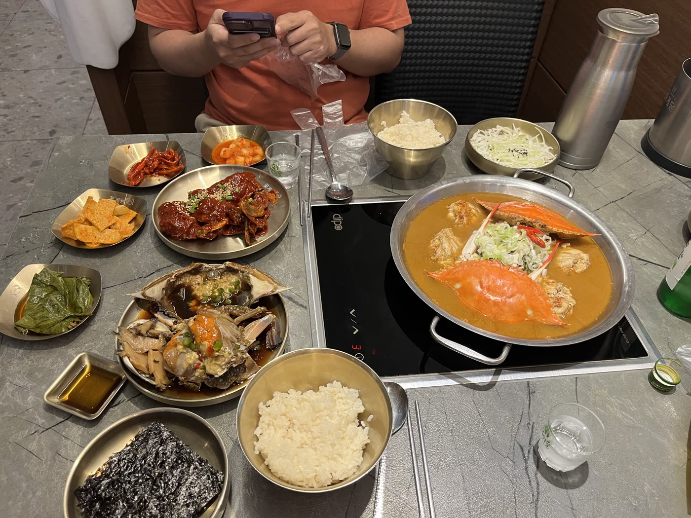 The full table setting for two