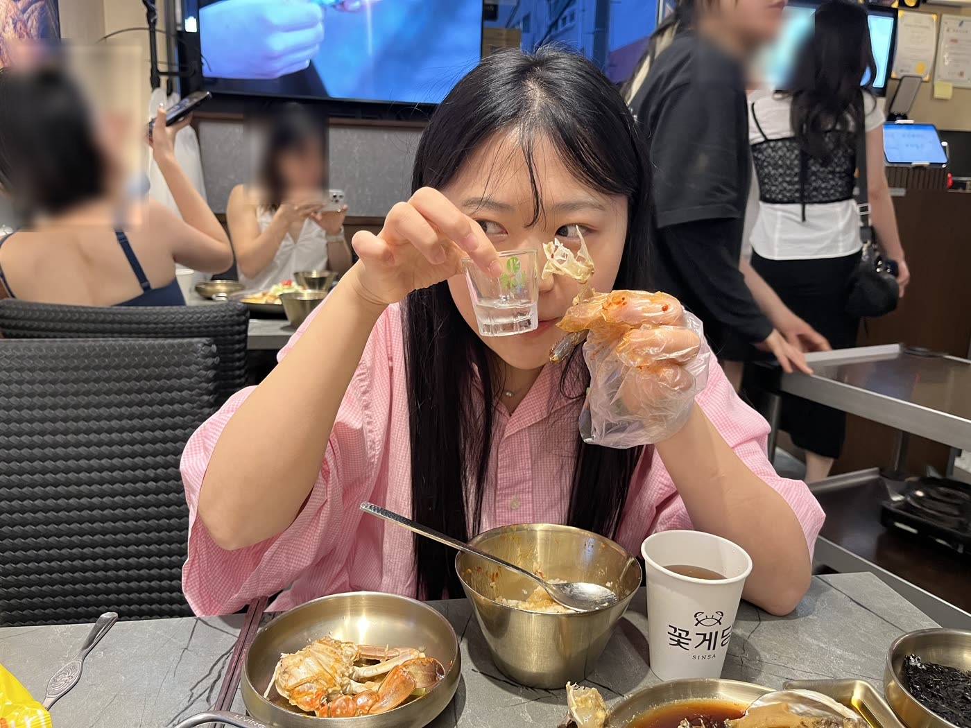 Cold soju with the crab. This is the pairing the whole meal is built for.