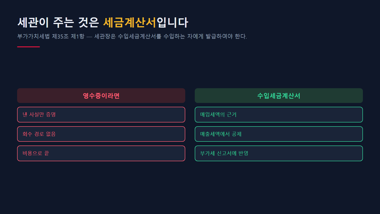 세관이 주는 것은 영수증이 아니라 수입세금계산서