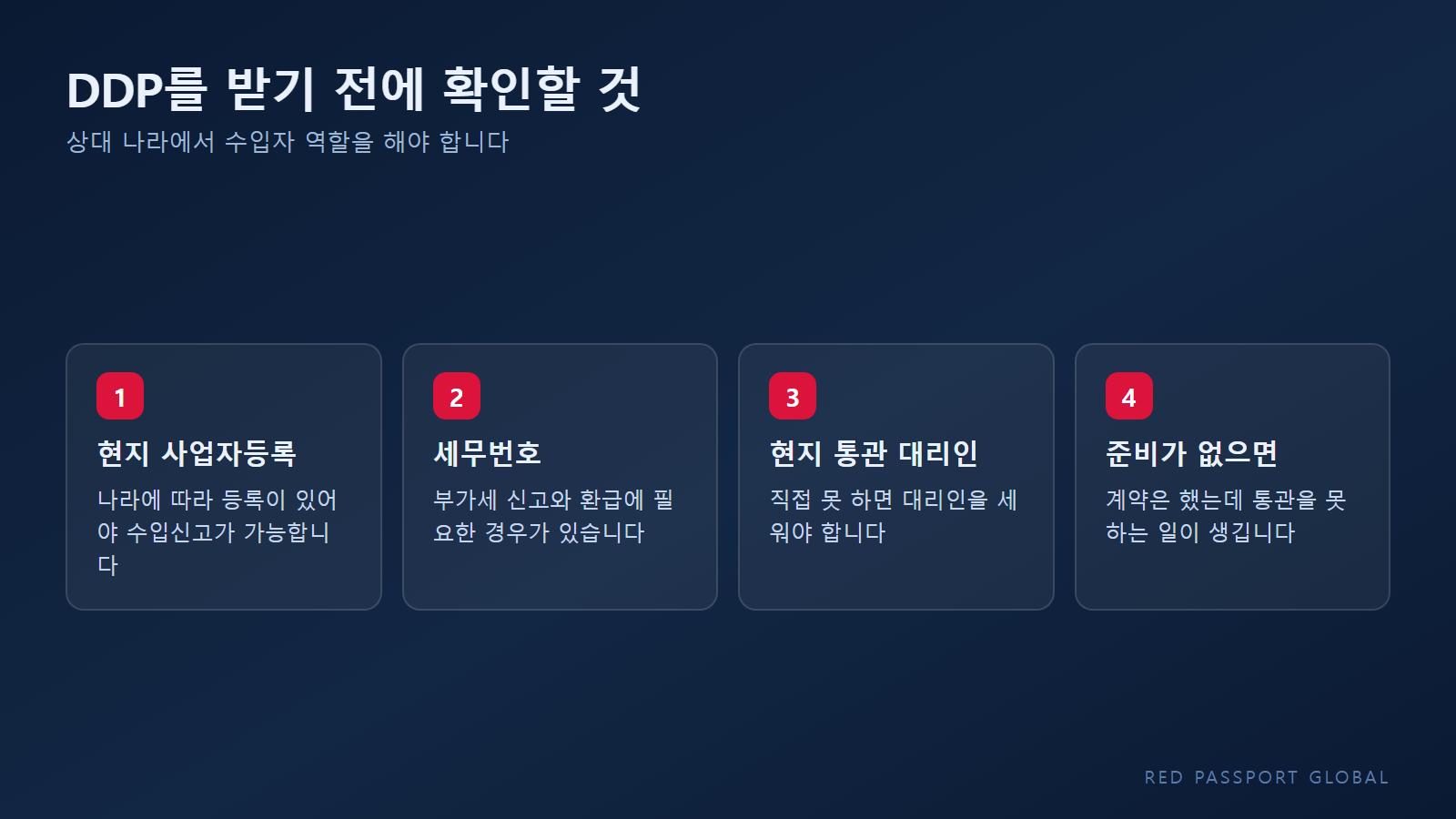 DDP에서 판매자가 상대 나라에서 갖춰야 하는 것들