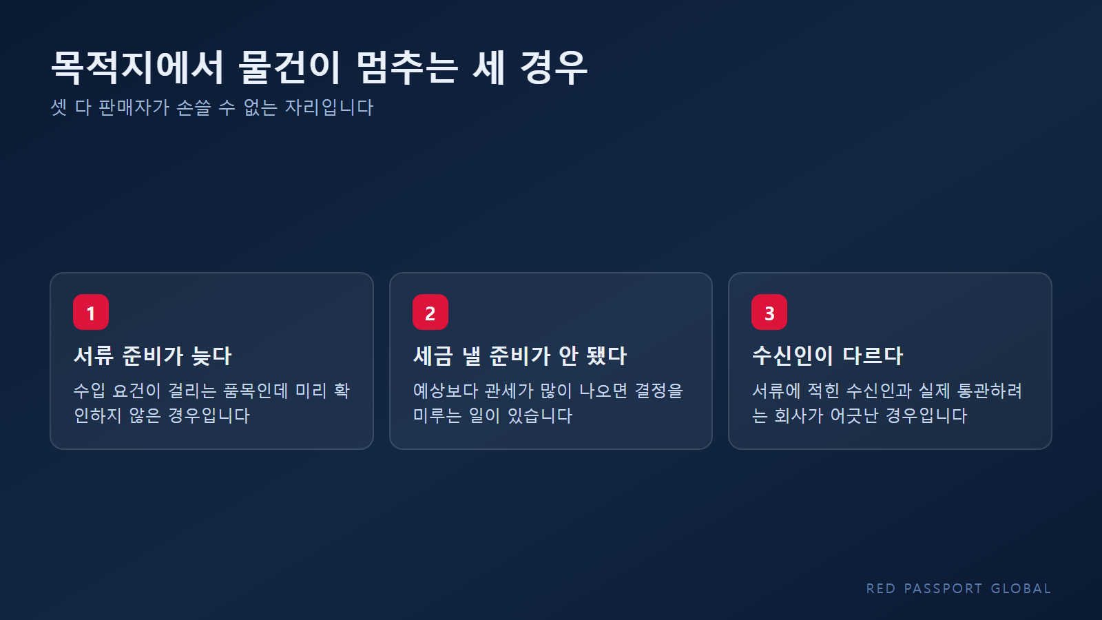 목적지에서 화물이 멈추는 세 가지 경우와 원인