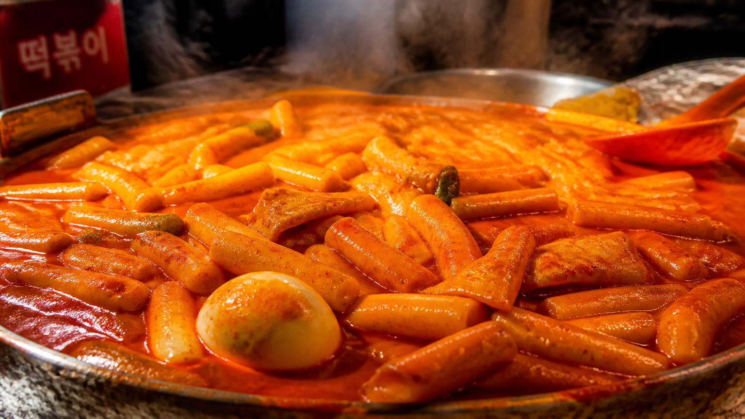 Tteokbokki — spicy rice cakes in gochujang sauce, a Korean street food classic
