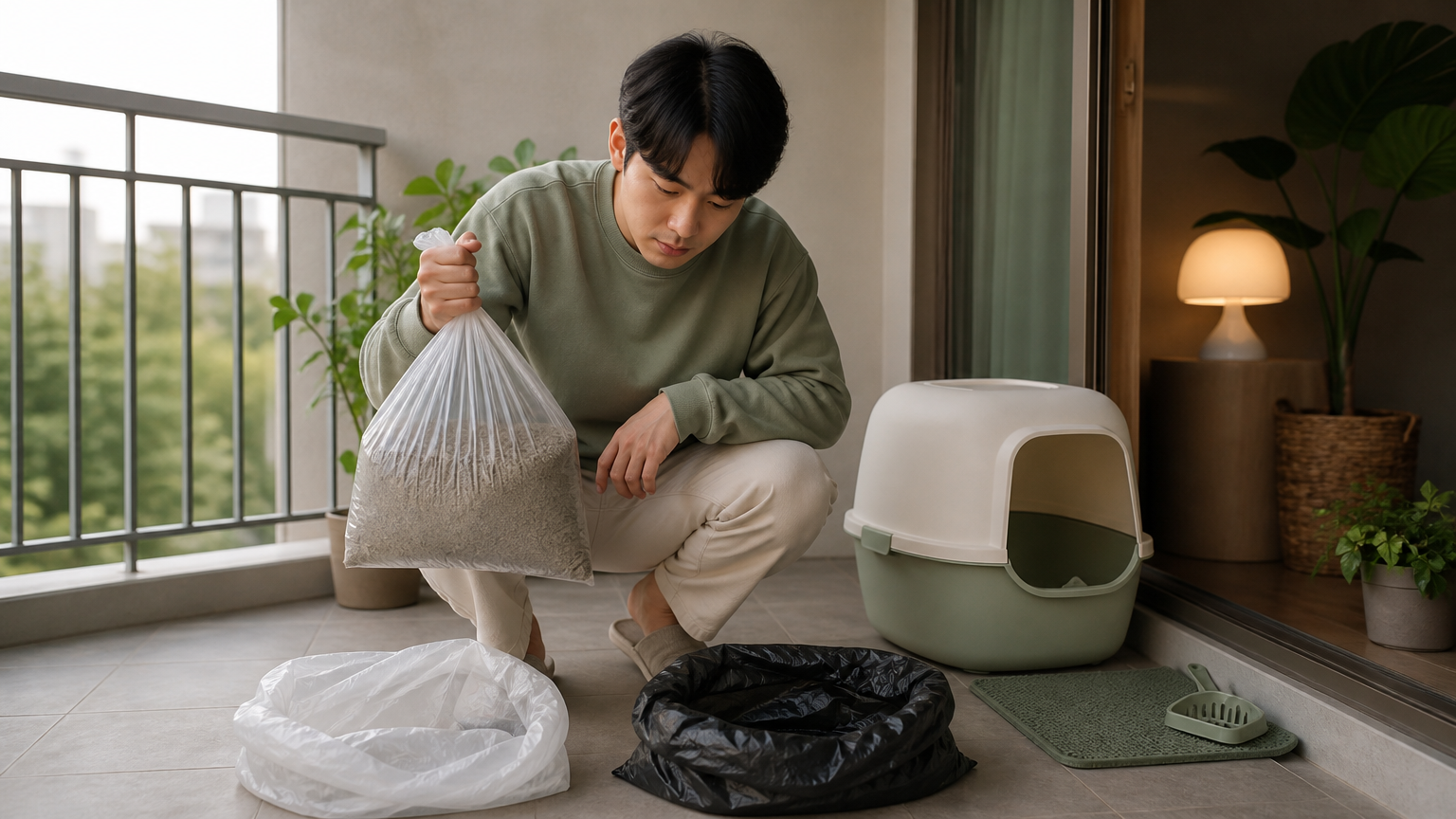 전체갈이 후 배출 봉투를 고르는 순간 (AI 생성 이미지)