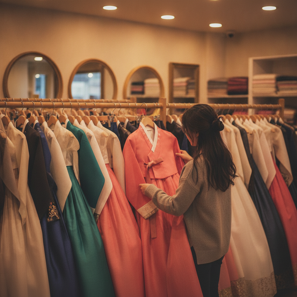 Inside a rental shop near the palace: a full set is what keeps you eligible.