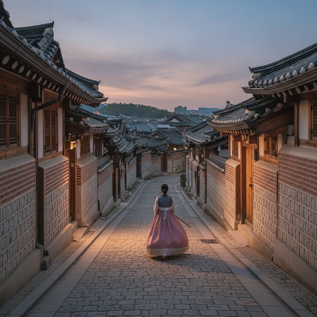 The Bukchon lanes, ten minutes from Changdeokgung.