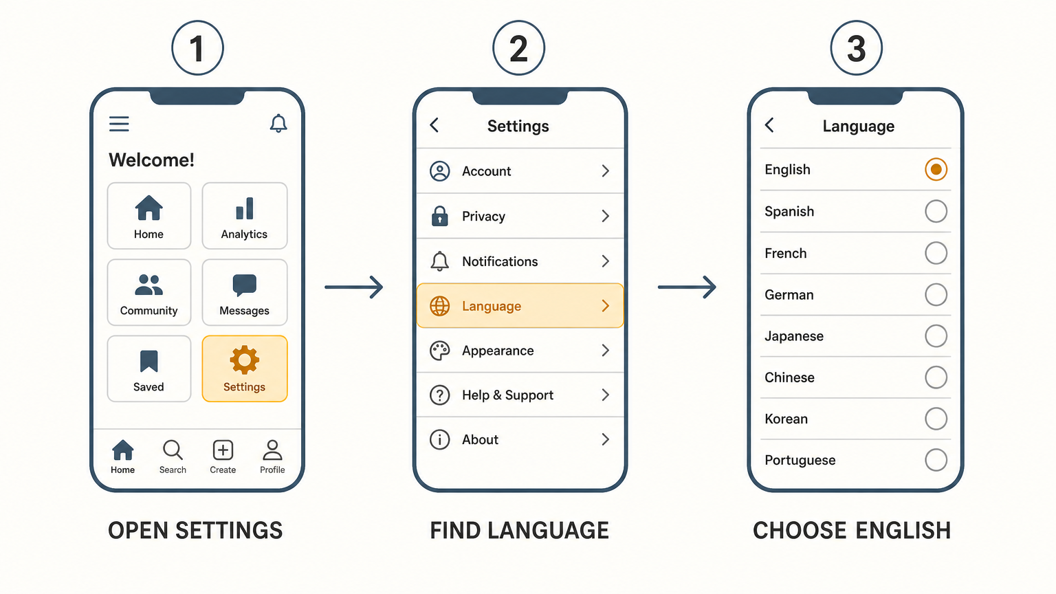 Switching the map app to English takes three taps in settings.