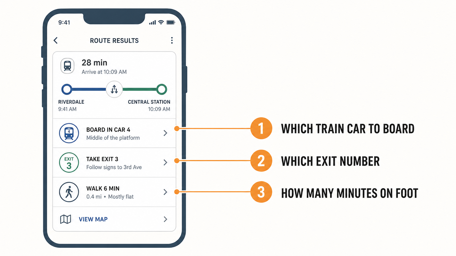 Reading a Korean transit result: which car, which exit, how much walking.