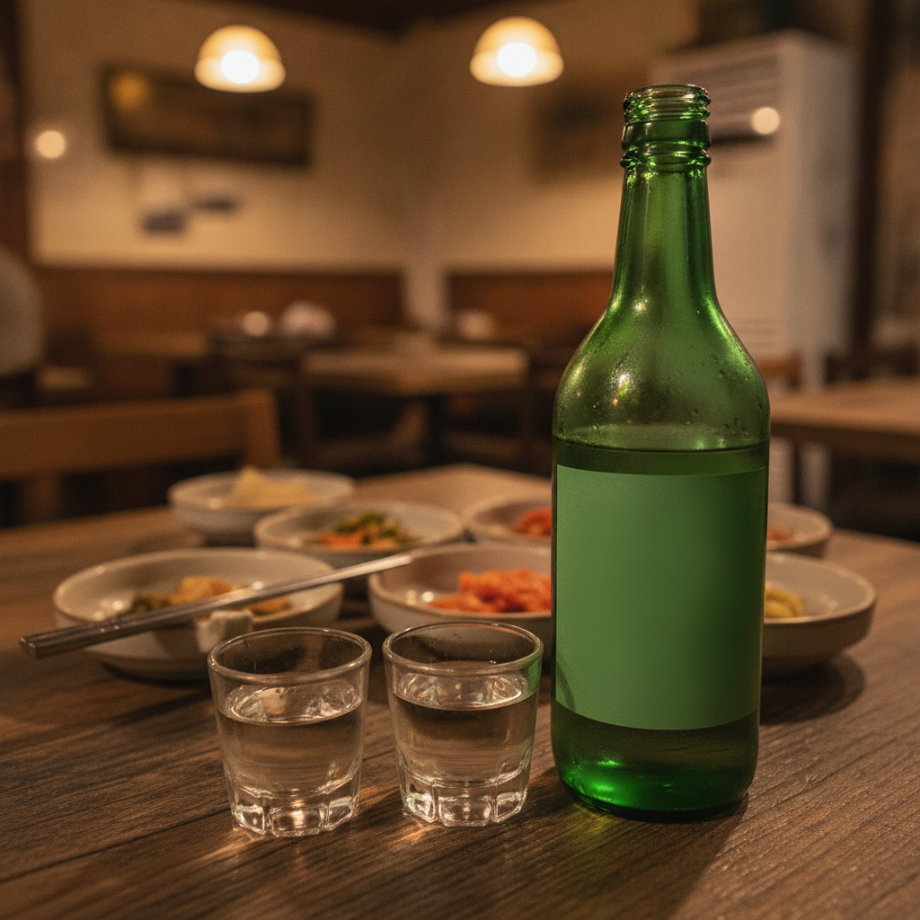 The green bottle, and the two glasses that make it a shared thing.