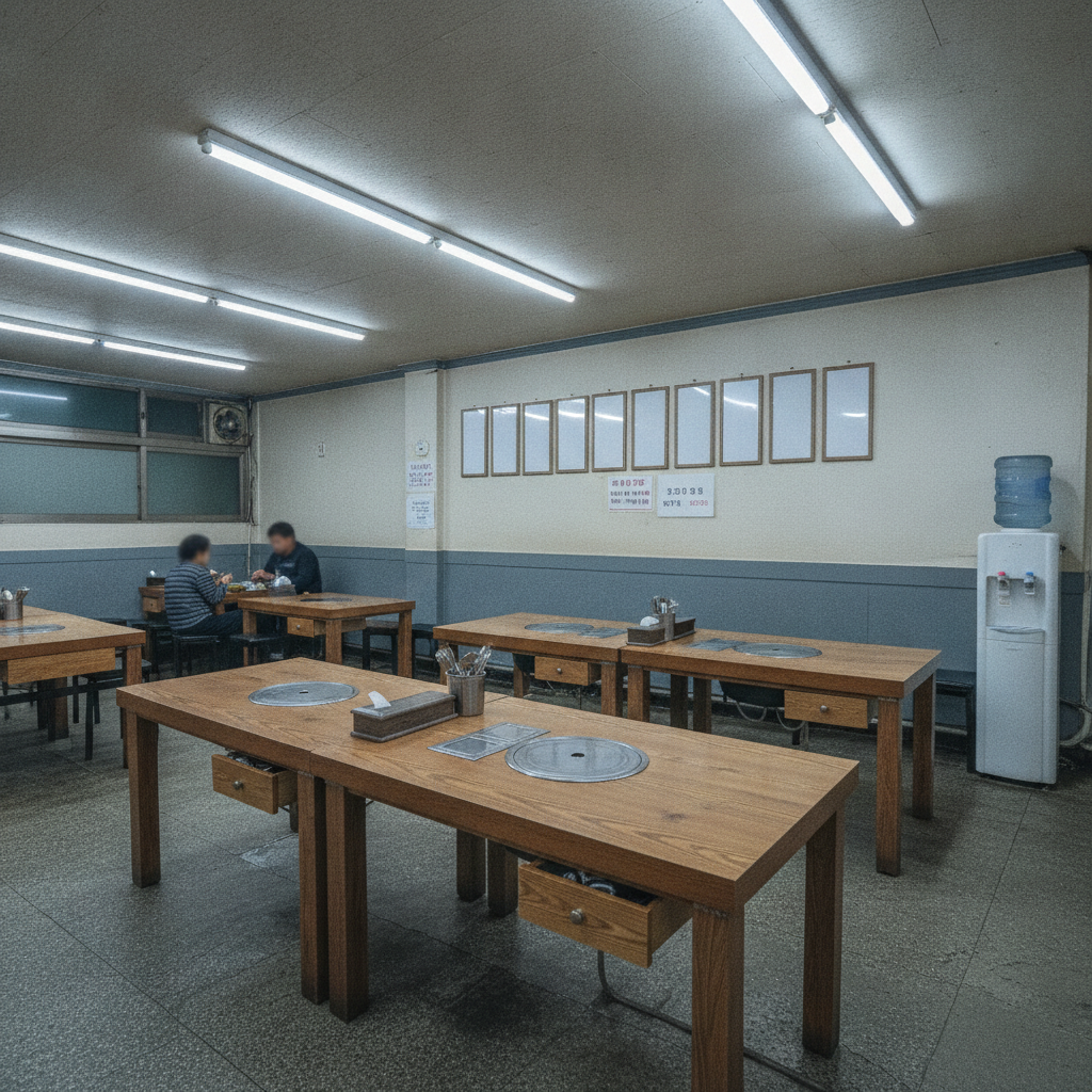 Laminated menus on the wall. Point, and say 이거 주세요.