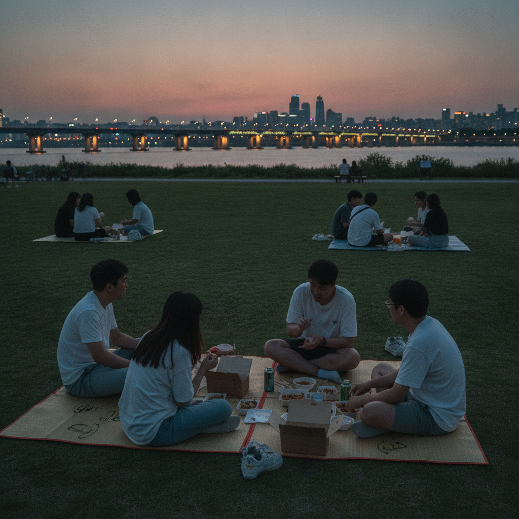 The Han River on a summer evening. Riders find you by the zone name.