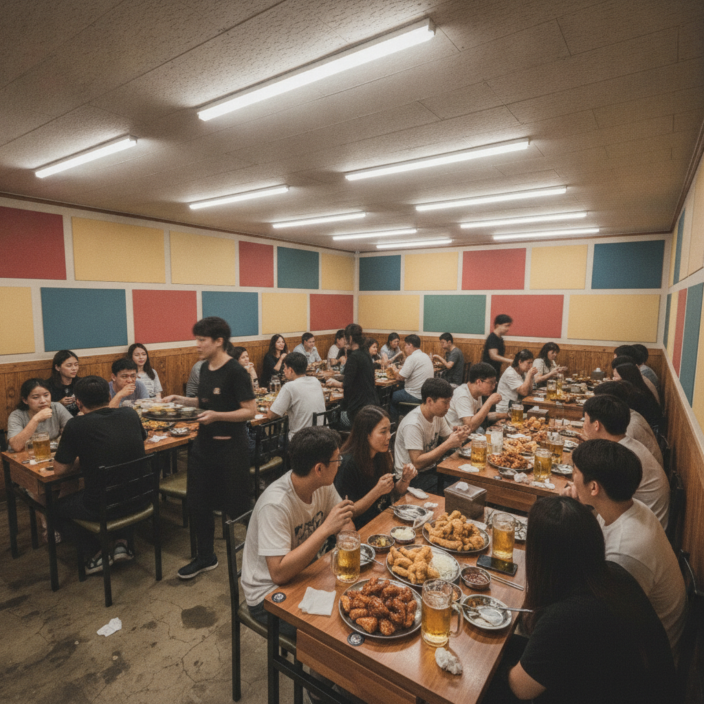A 치킨집 is a restaurant and a bar at once. Nobody will rush you.