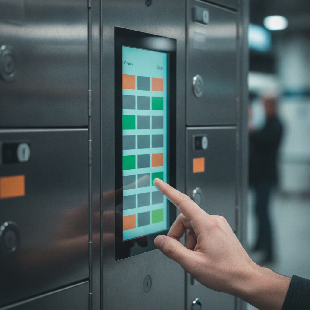 The screen shows which compartments are free, colour-coded by size.