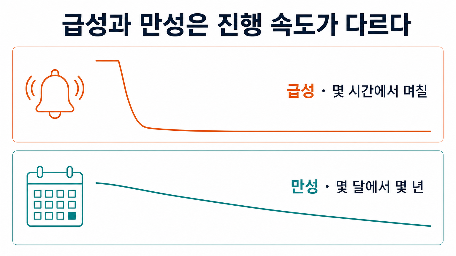 급성과 만성은 진행 속도가 다르다 (자체 제작 도식)