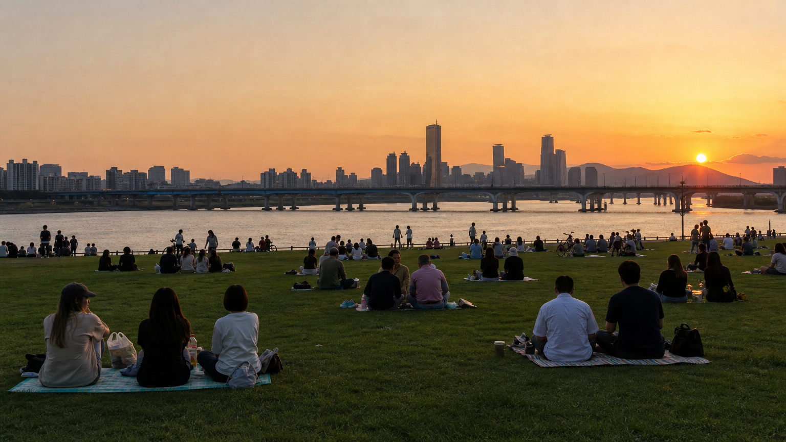 Sunset on the lawn. No ticket booth, no opening hours.