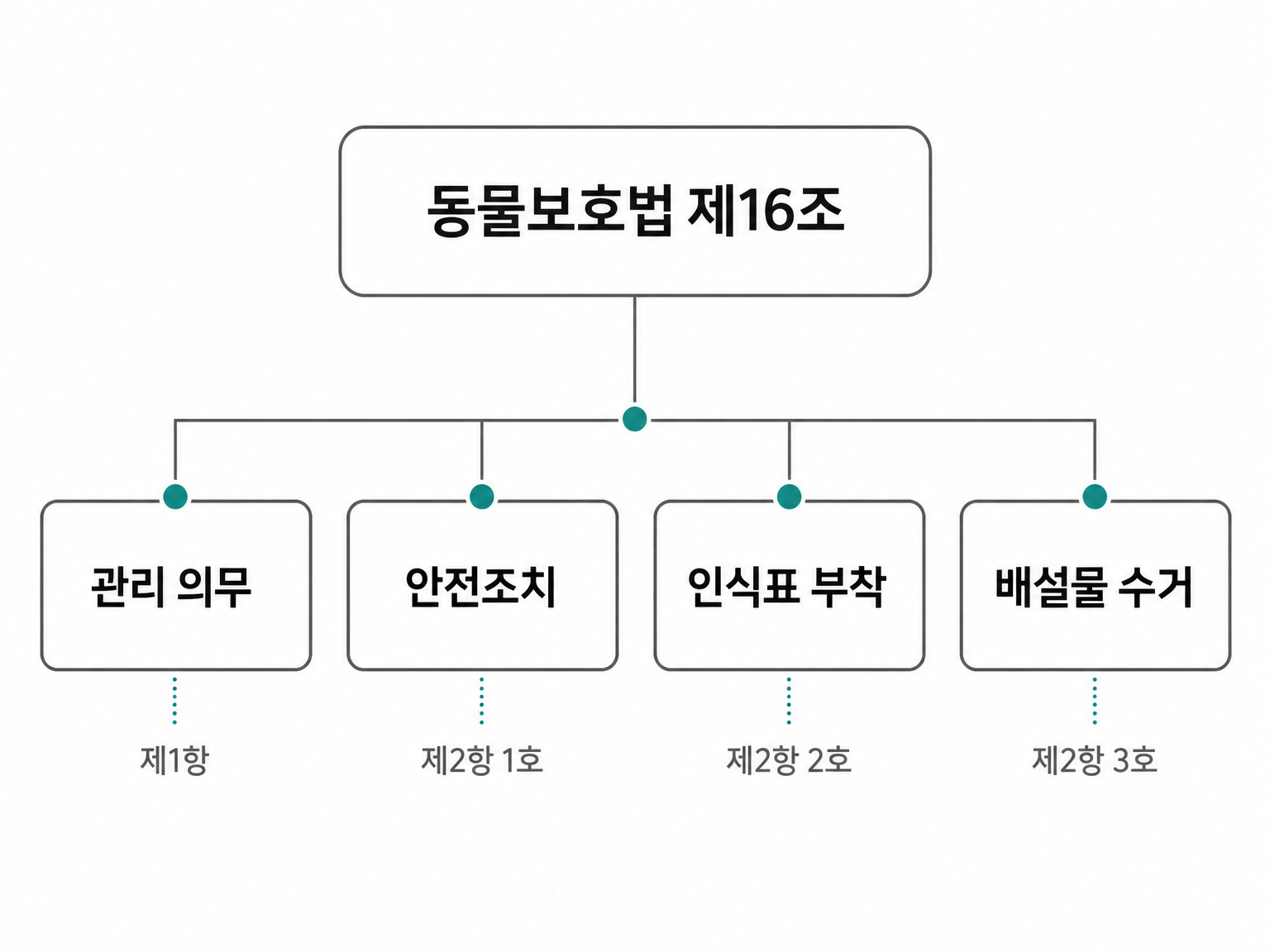 동물보호법 제16조가 나눠 놓은 네 갈래 의무 (댕묘 제작 도식)