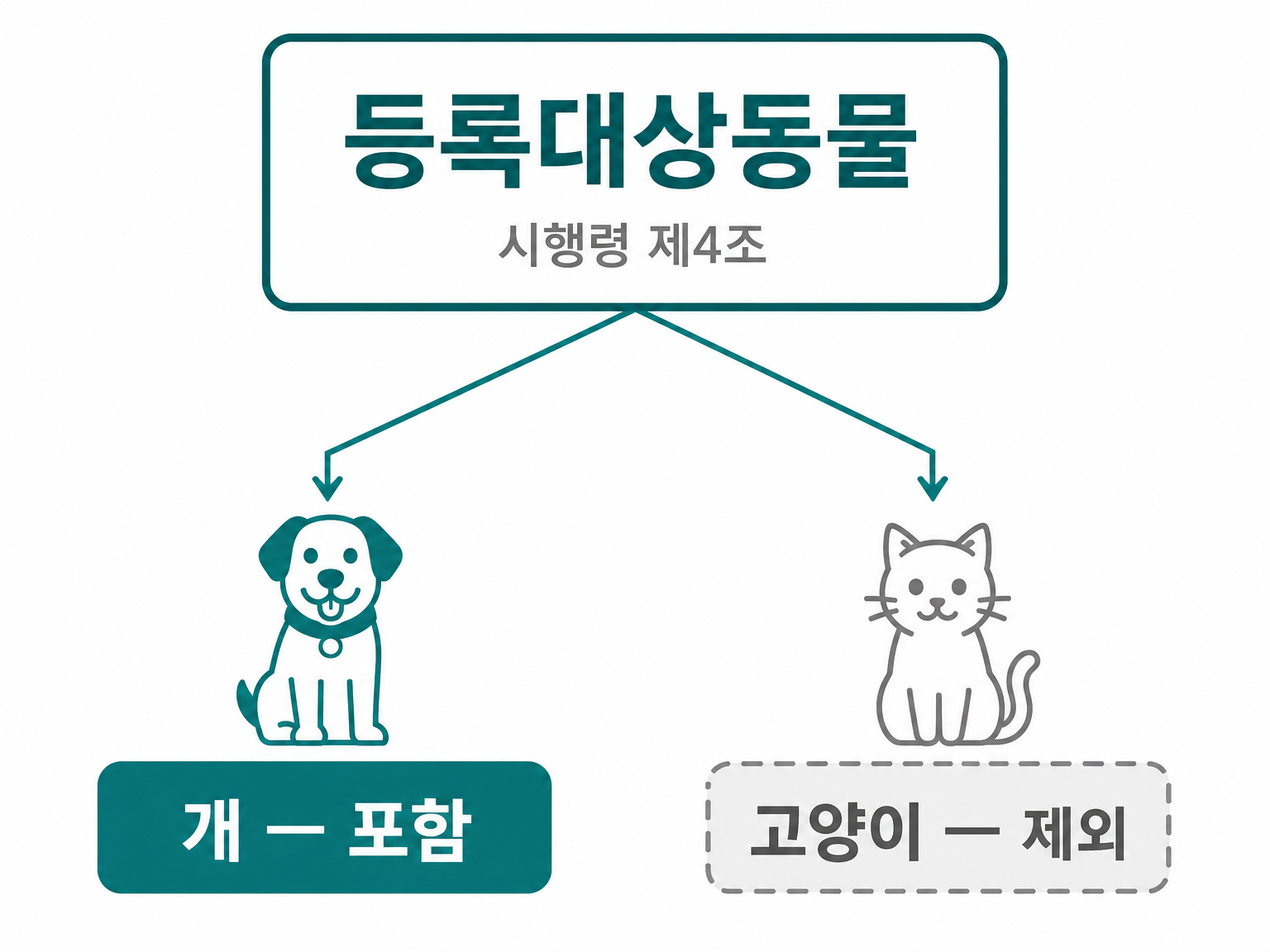 등록대상동물은 개만 해당한다 (동물보호법 시행령 제4조, 댕묘 제작 도식)