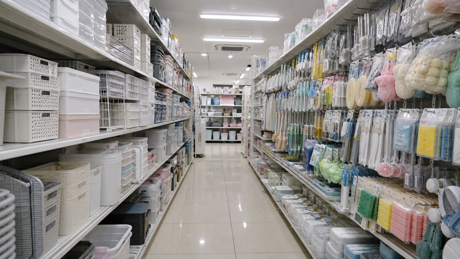 A Korean variety store aisle. Illustration, not a photograph of a specific branch.
