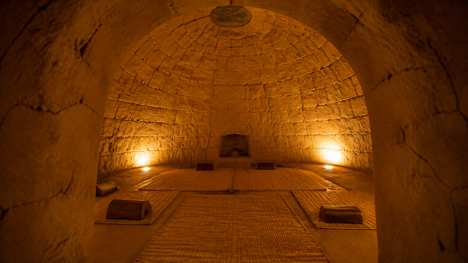 An ochre clay sweat room. Illustration.