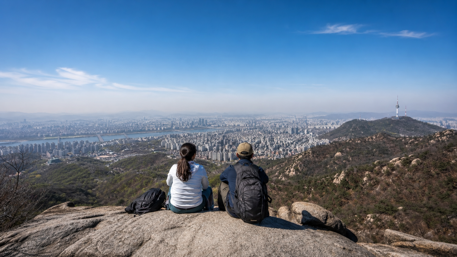 The summit rock on a clear day. In spring, clear days are not guaranteed.