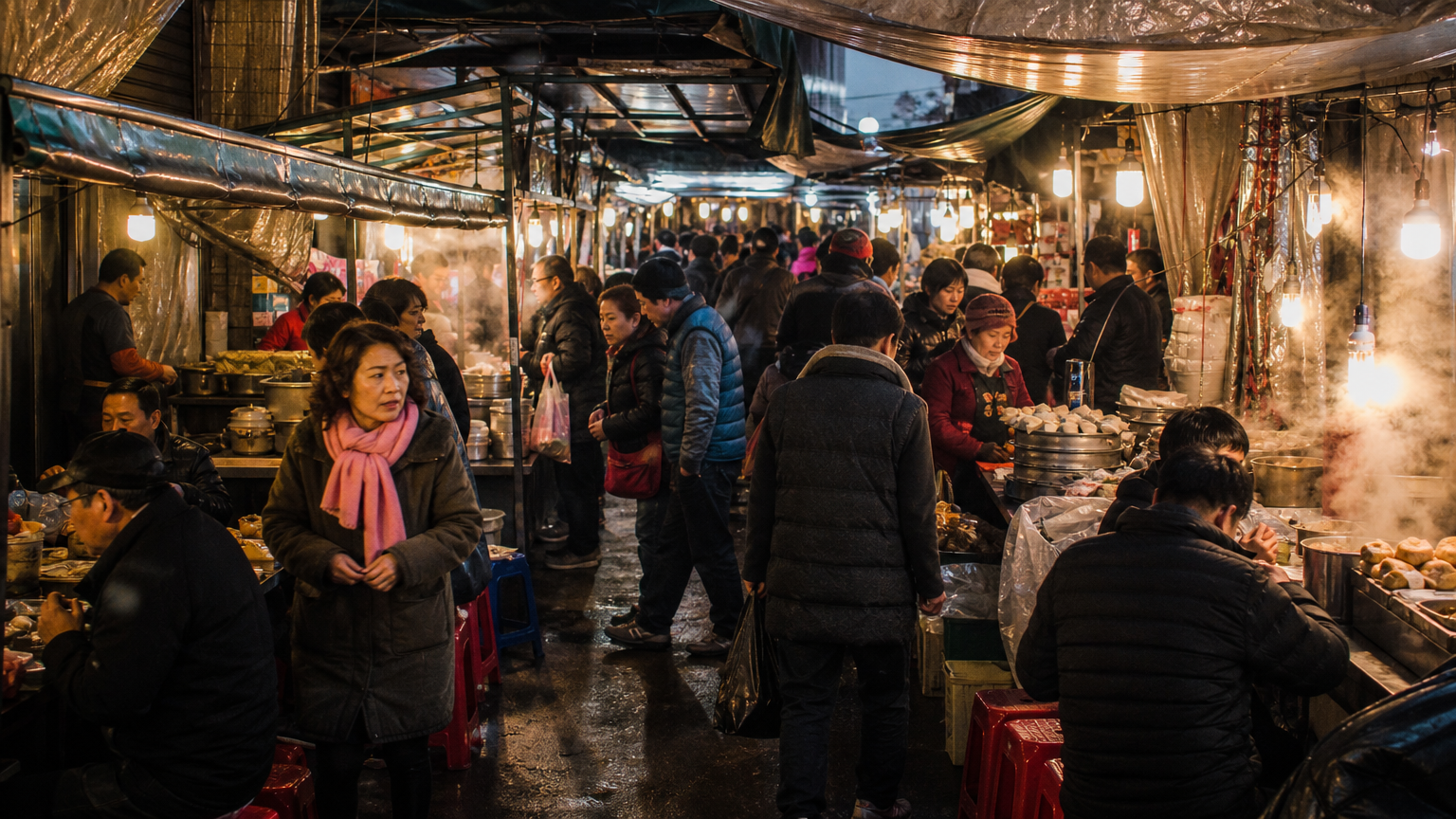 The market alleys at night, where most of the street food is.