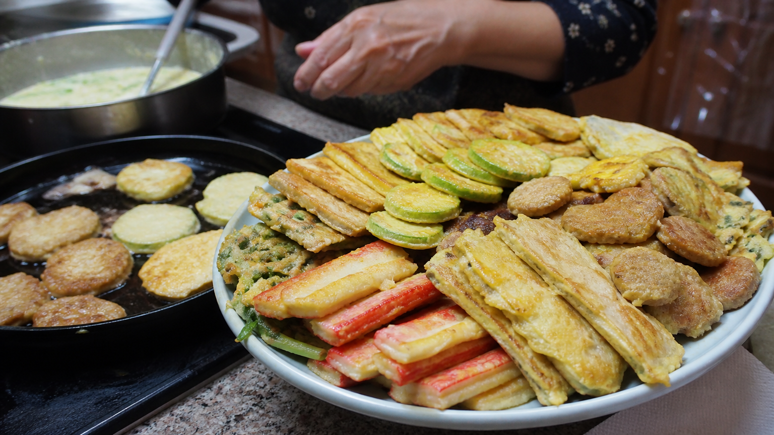 Jeon — the other food of the week, and the reason every house smells of oil.