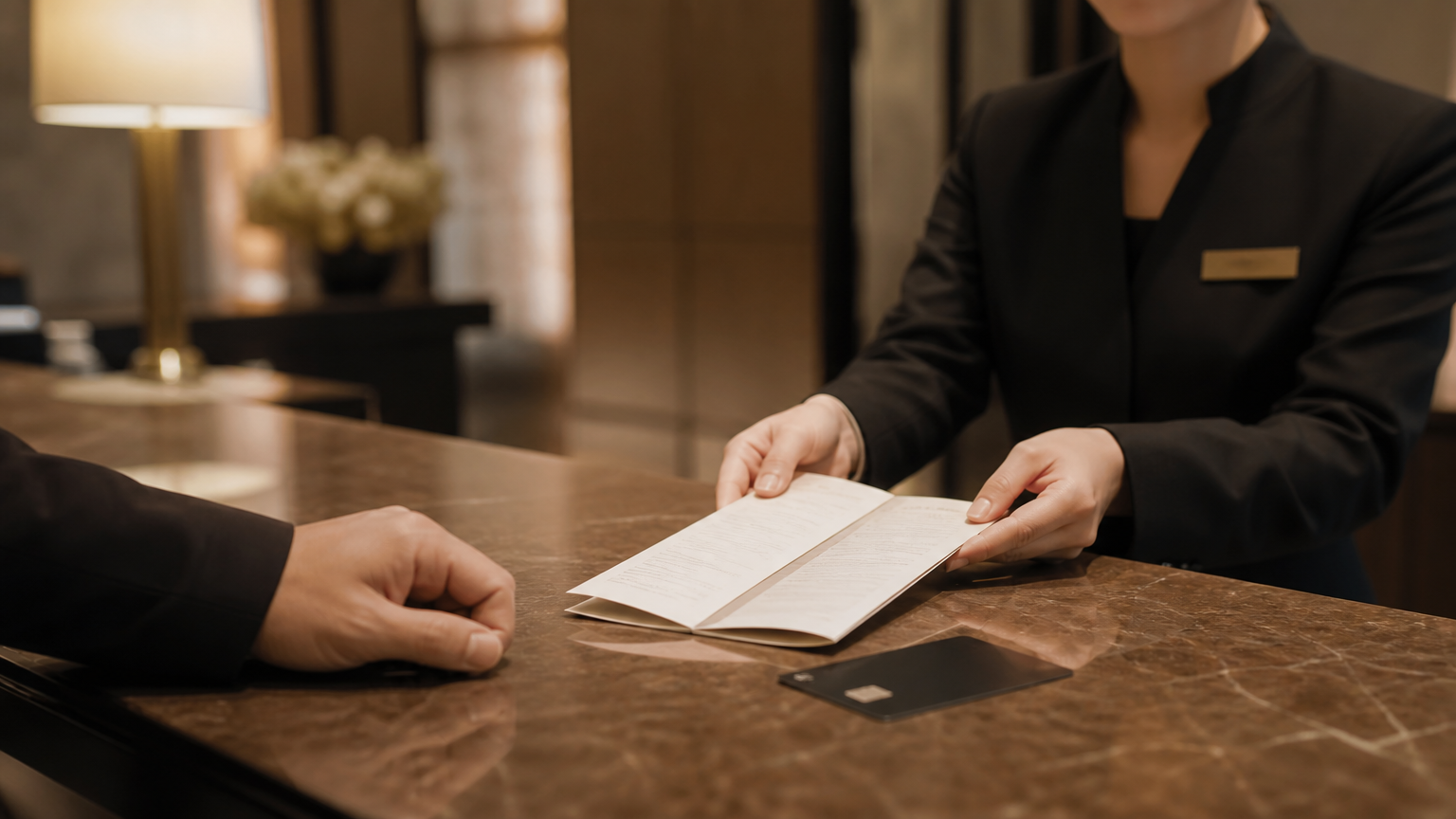 A hotel folio at check-out, where a service charge may already be sitting.