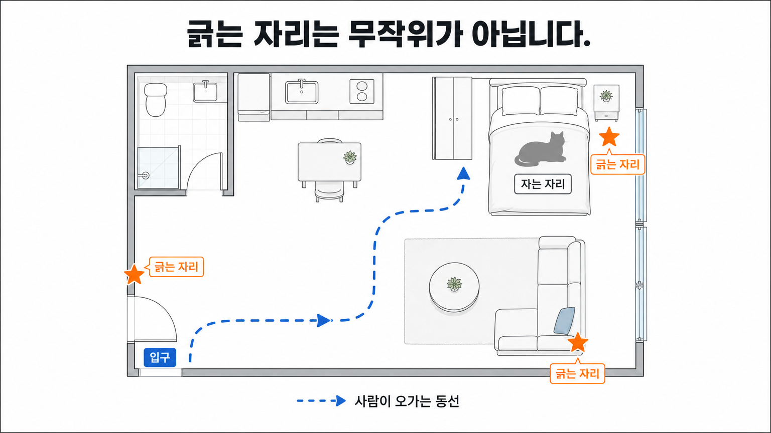 집 안에서 고양이가 긁는 자리와 출입 동선·잠자리의 관계 (댕묘 작성)