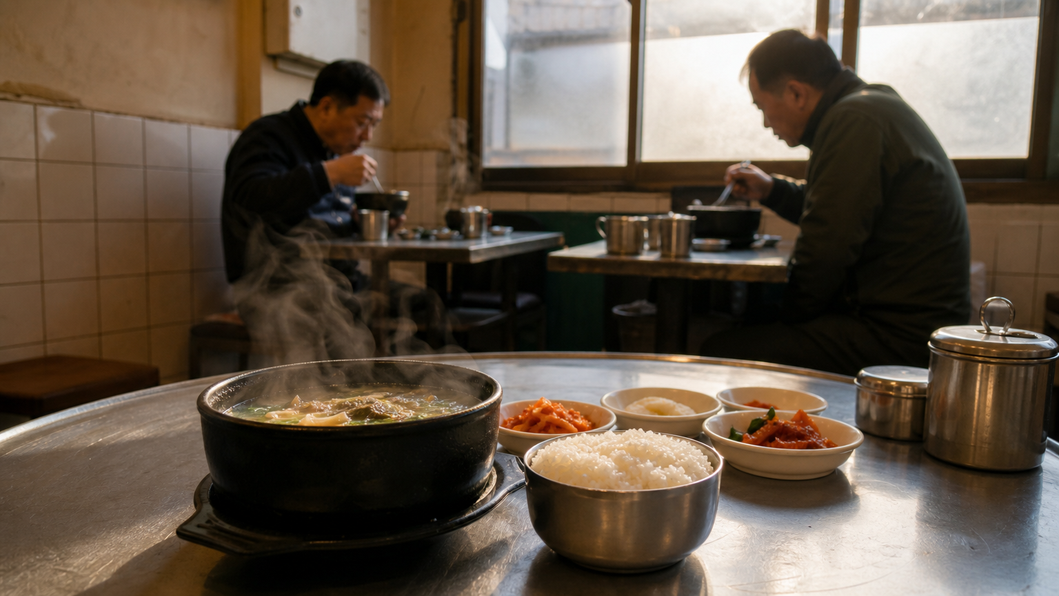 A haejangguk shop in the morning. This is what the room looks like when you need it.
