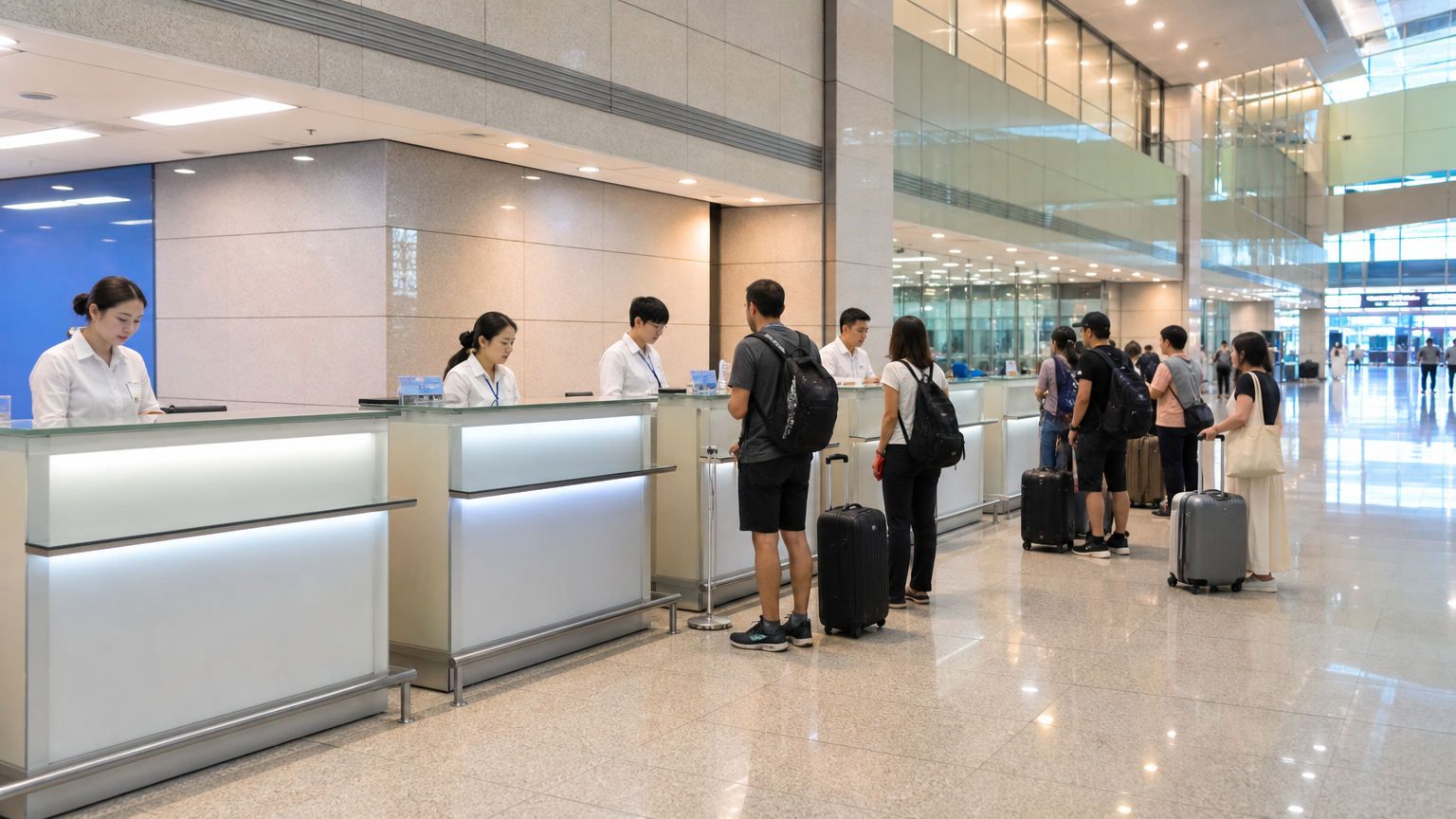The desks sit in the arrivals area, and city branches do the same thing. Illustrative image.