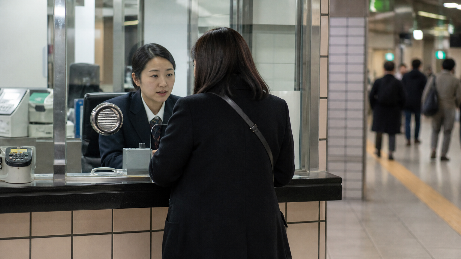 A station office is a counter transaction, not a conversation. Illustrative image.