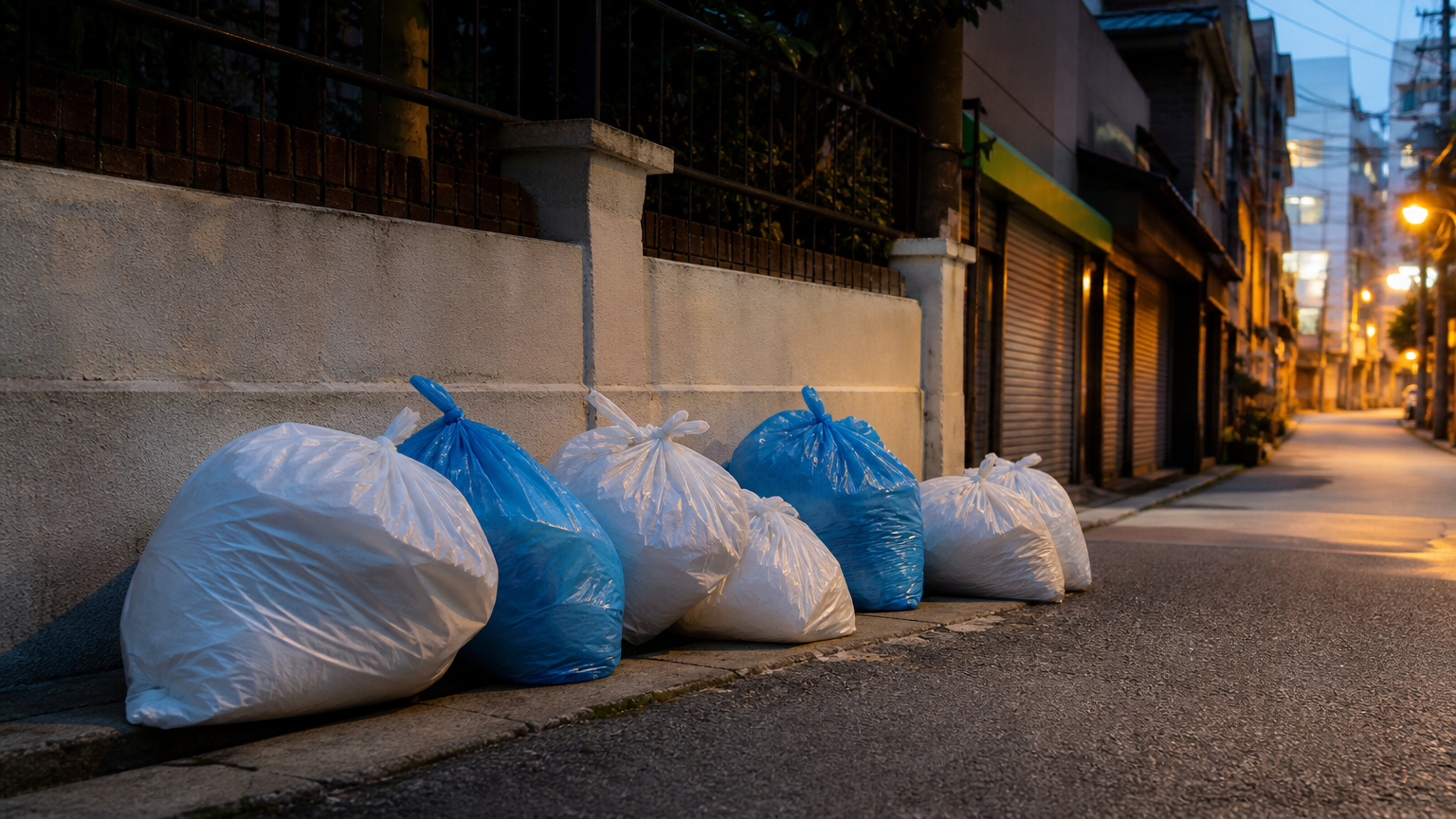 Paid bags waiting for collection, and unpaid ones that will still be there tomorrow. Illustrative image.