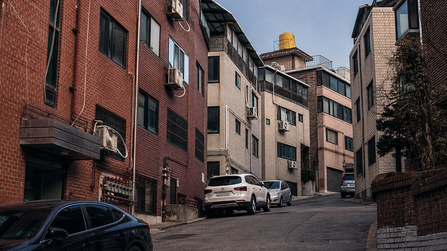 Low-rise multi-family housing, the most common thing you will be shown. Illustration generated for Jeong, Korea.