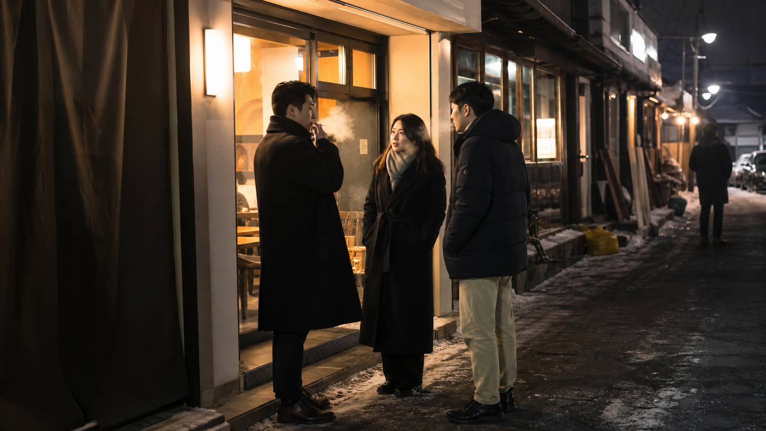 Stepping outside in February is compliance, not custom. Illustration generated for Jeong, Korea.