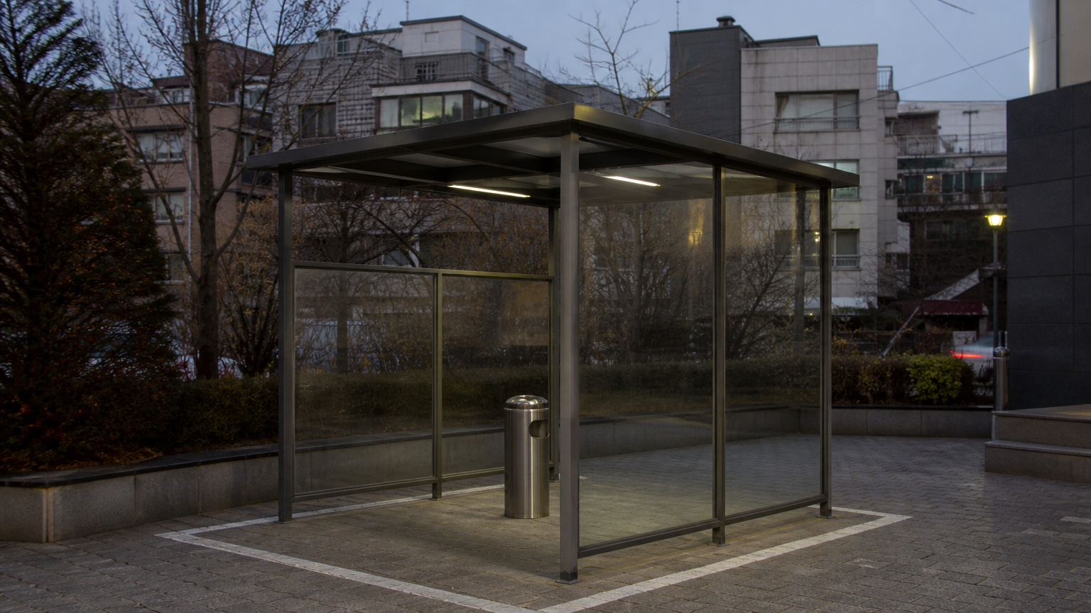 An empty designated area at dusk, boundary painted on the ground. Illustration generated for Jeong, Korea.