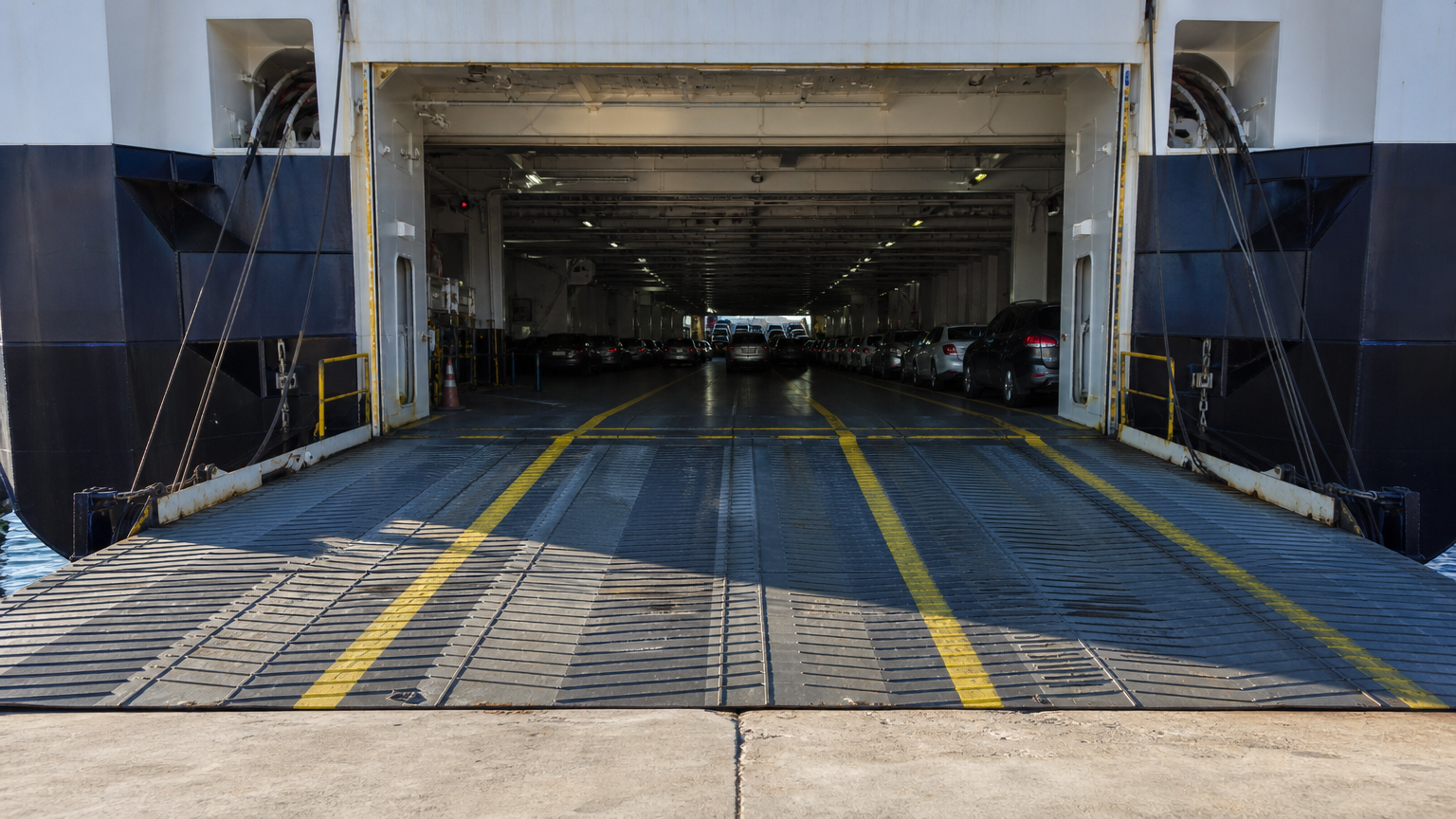The stern ramp — the one thing an aircraft cannot do.