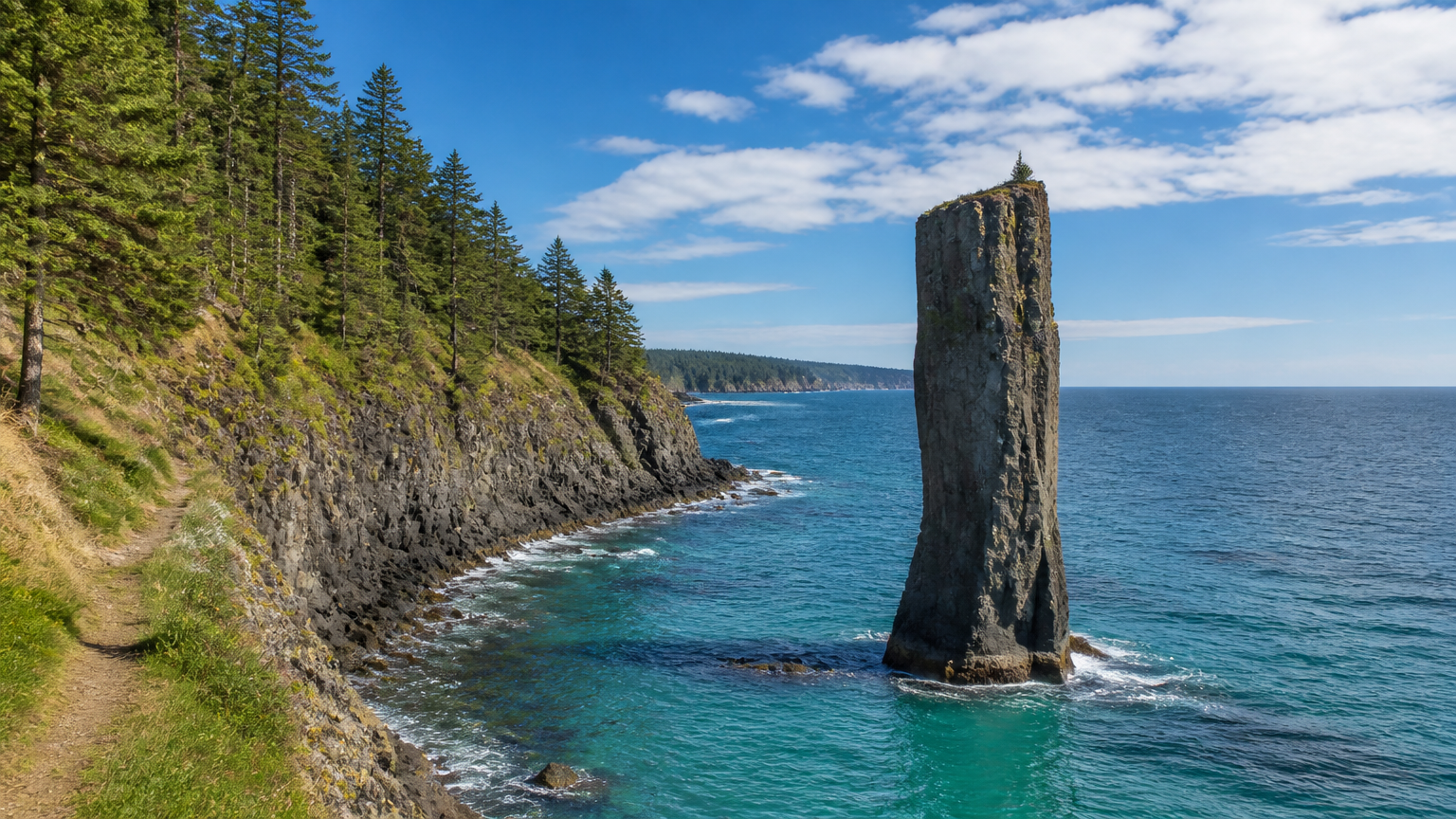 Oedolgae — the sea stack on Route 7, and a fair place to turn back.