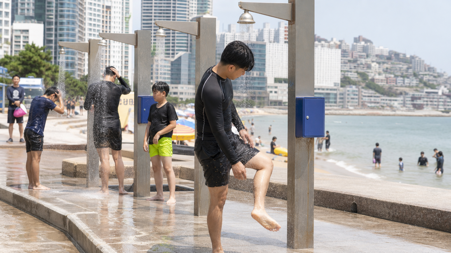 A sixty-second shower for a thousand won. Bring coins.