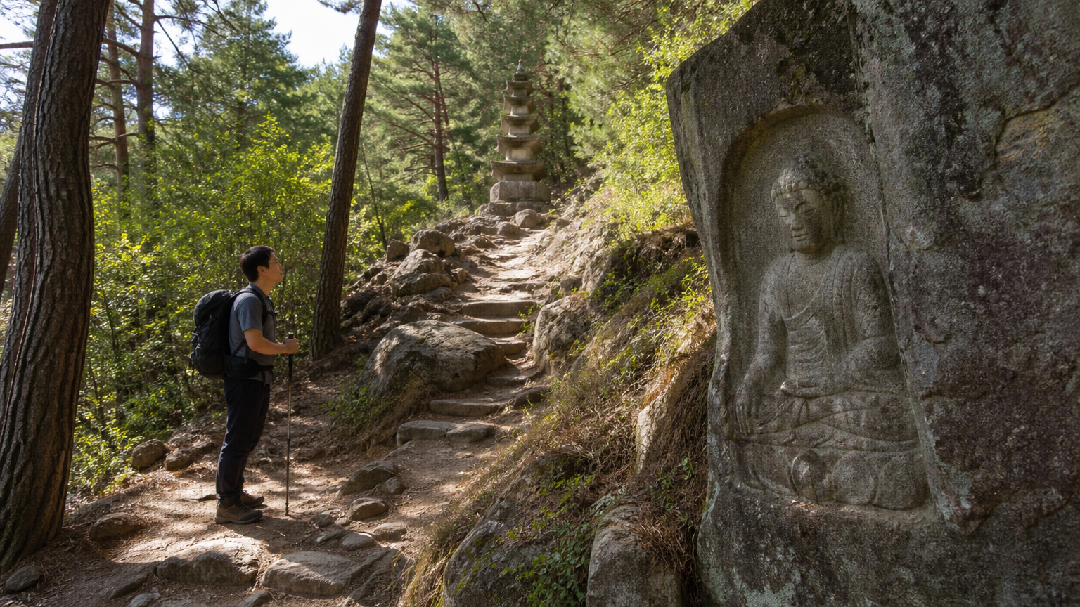 Mount Namsan belongs to the same UNESCO listing as the tombs, and it is a whole mountain of carved stone. It is a serious half day on foot.