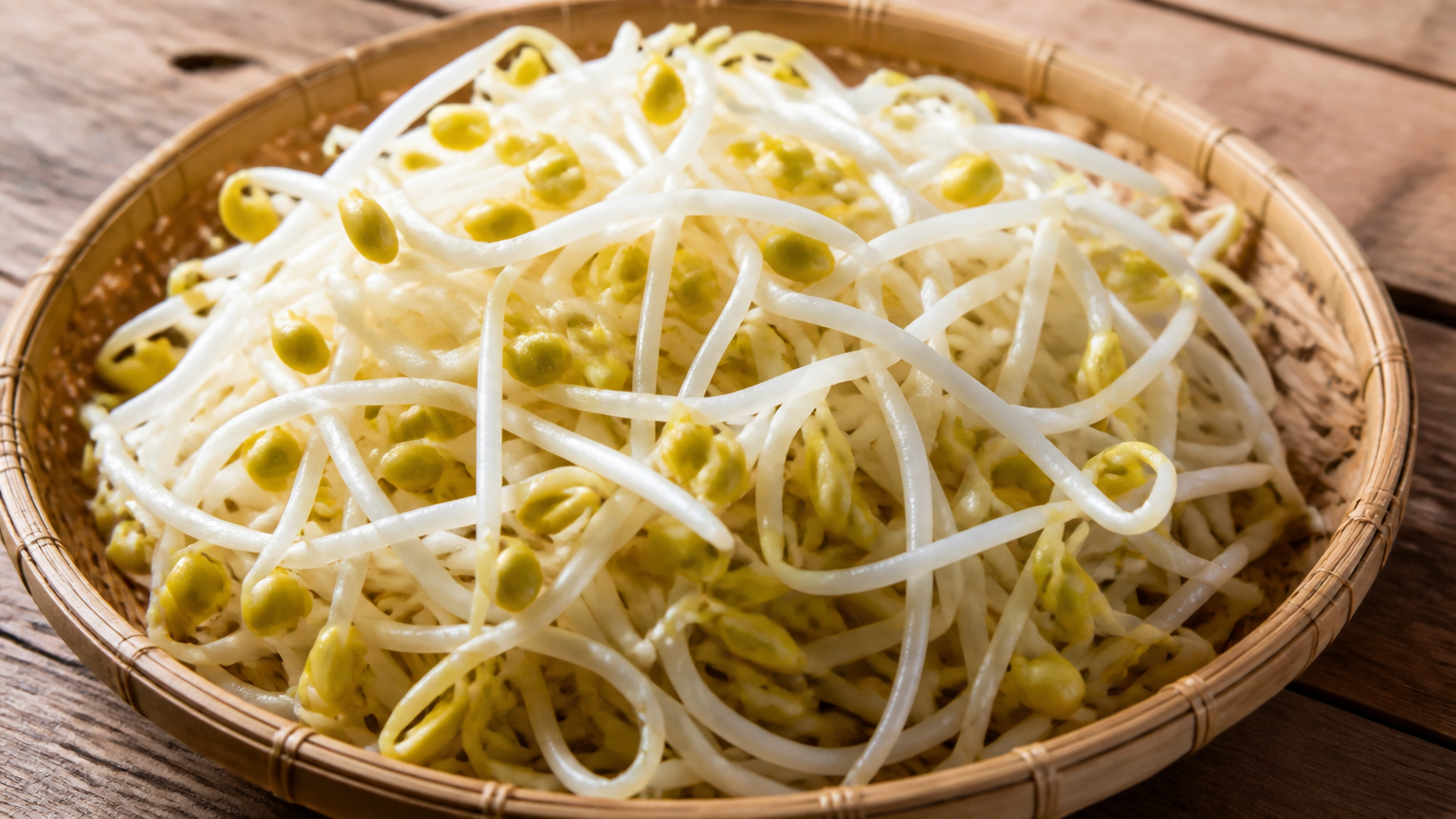 Bean sprouts go in while the rice is still steaming.