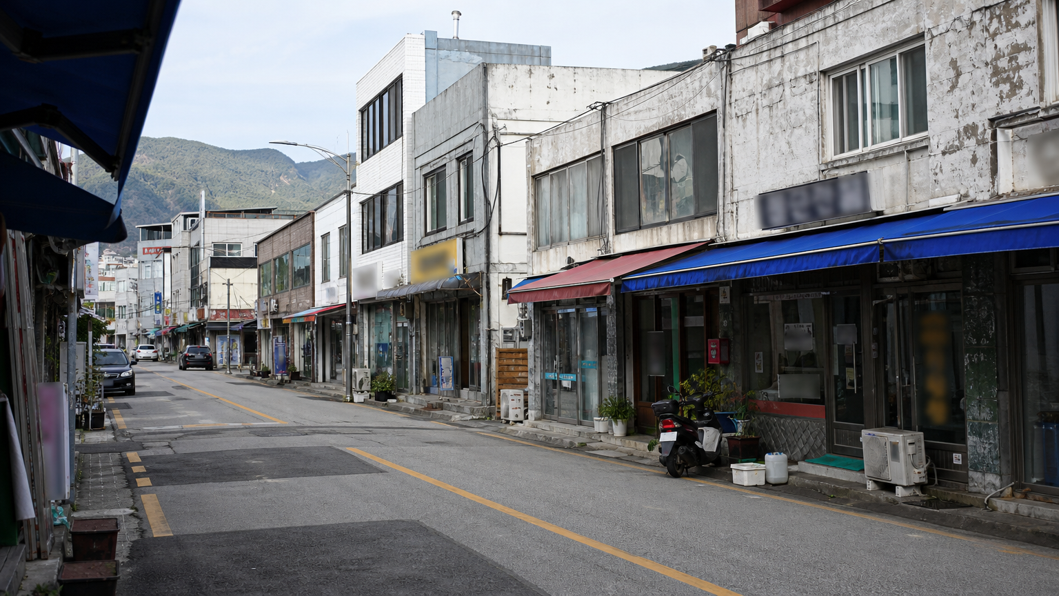 The old downtown, a kilometre from the station and away from the sea.