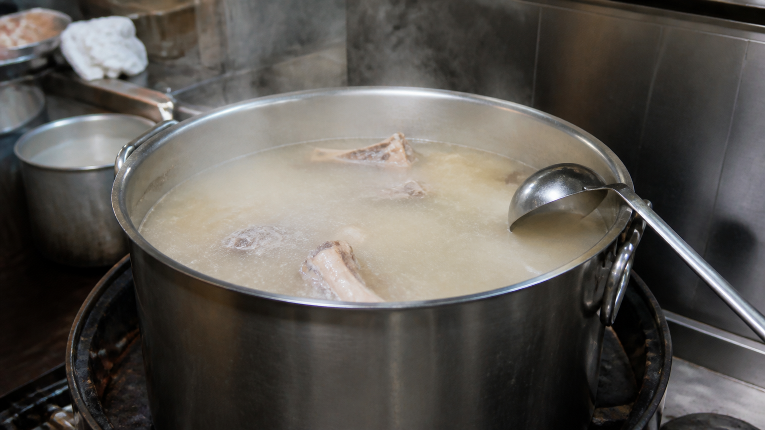 Beef leg bones. The rice is cooked in this rather than in water.