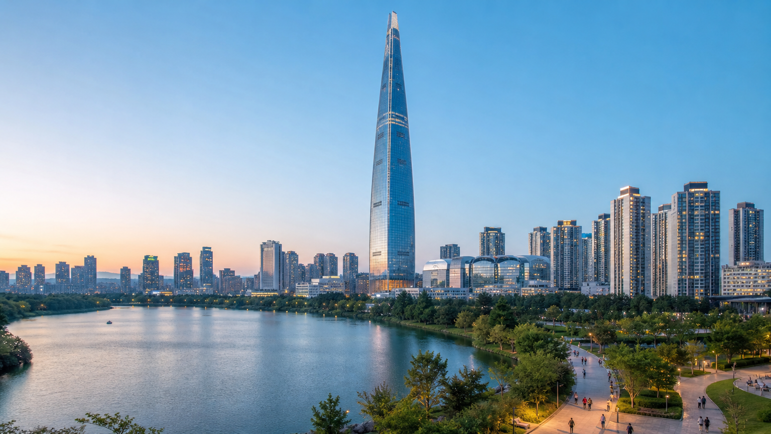 The Jamsil skyline at blue hour. Illustration: Jeong, Korea